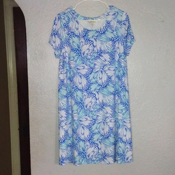NWT Talbots Pullover Blue And White Butterfly Midi Dress Spring Summer LP